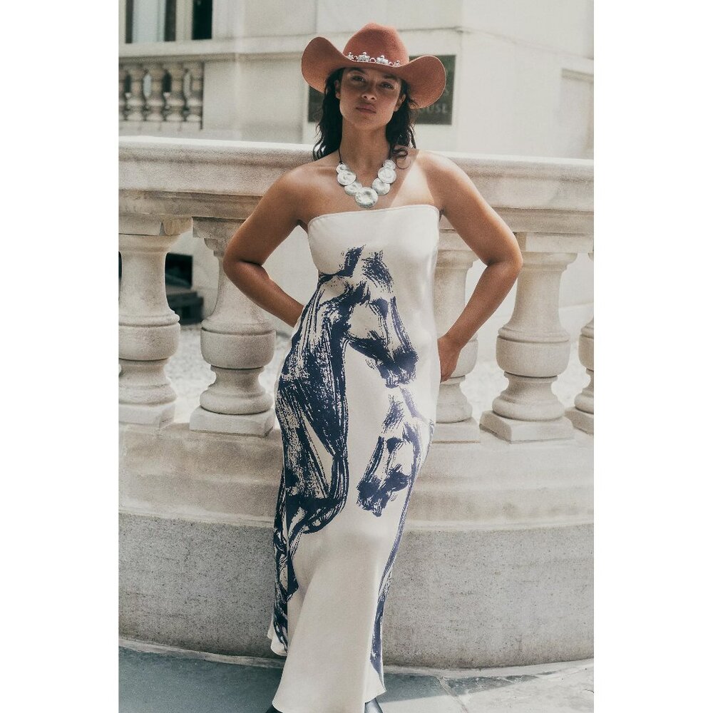 Chloe Horse Print Maxi Slip Dress Anthropologie NWT